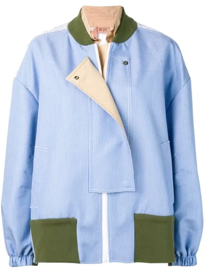 Shop N°21 Striped Patchwork Bomber Jacket In Blue