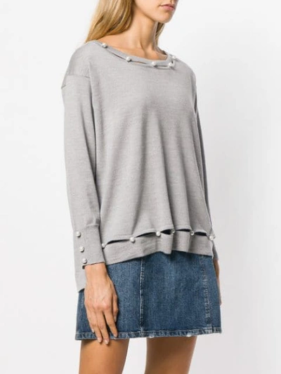 Shop Blumarine Pearl Embellished Fine-knit Sweater In Grey