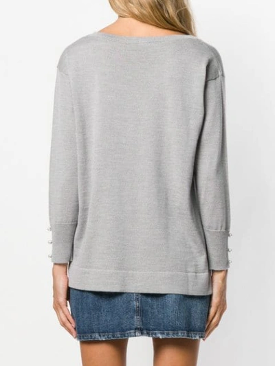 Shop Blumarine Pearl Embellished Fine-knit Sweater In Grey