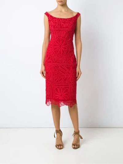 Shop Martha Medeiros Lace Midi Dress In Red