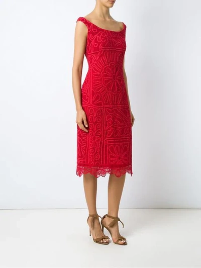 Shop Martha Medeiros Lace Midi Dress In Red