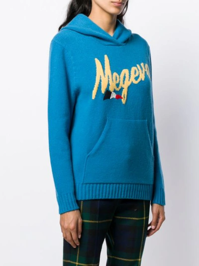 Shop Moncler Hooded Logo Jumper In Blue