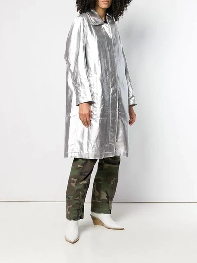 Shop Santoni Metallic Trench Coat In Silver