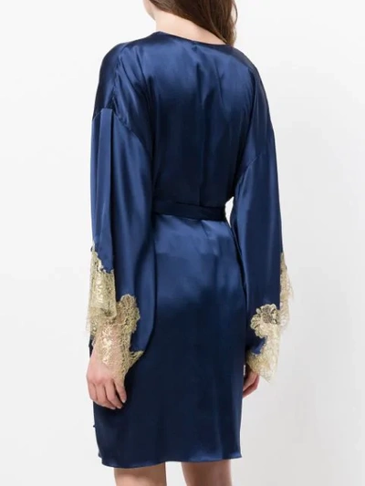Shop Gilda & Pearl Gina Lace-cuff Satin Dressing Gown In Blue