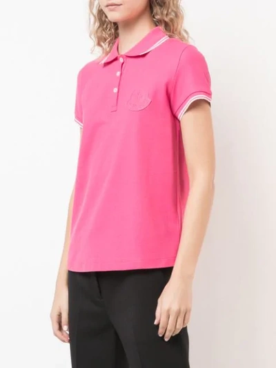 Shop Moncler Logo Embroidered Polo Top In Pink