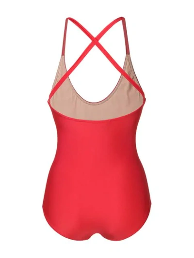 Shop Gucci Logo Printed Swimsuit In Red