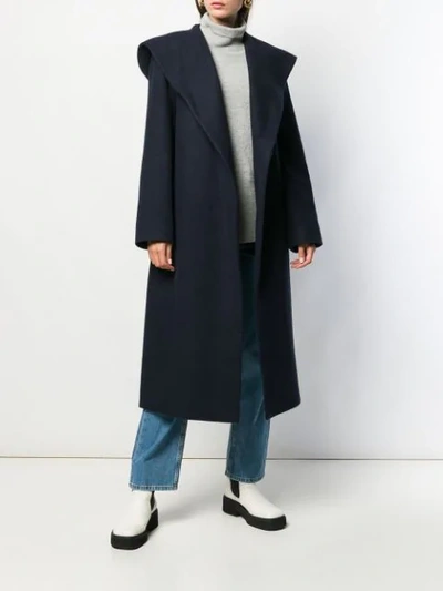 Shop The Row Belted Hooded Coat In Blue