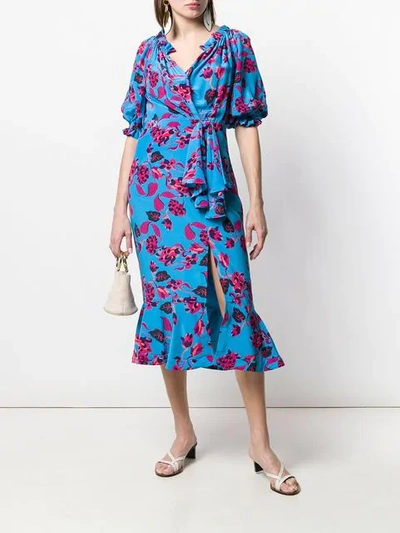 Shop Saloni Floral Print Wrap Dress In Blue