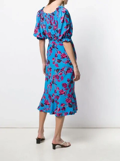 Shop Saloni Floral Print Wrap Dress In Blue