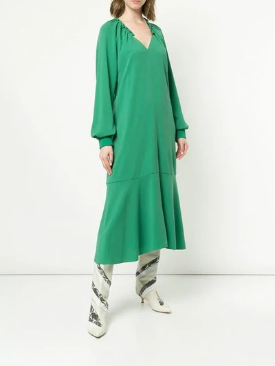 Shop Tibi Split Neck Slip Dress In Green