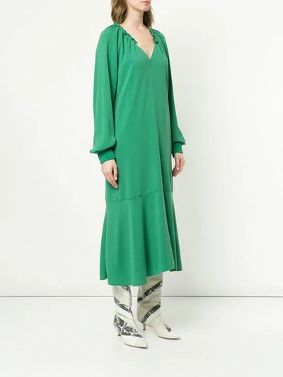 TIBI 开衩领长款连衣裙 - 绿色