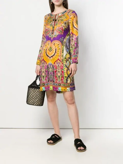 Shop Etro Short Printed Dress In Yellow
