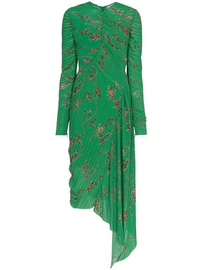 Shop Preen By Thornton Bregazzi Teresa Micro Pleat Floral Print Dress In Emerald Garland