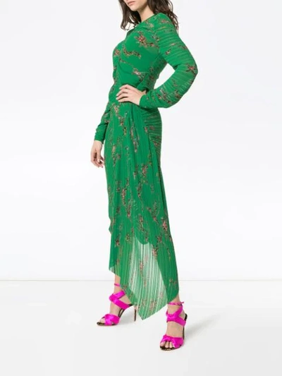 Shop Preen By Thornton Bregazzi Teresa Micro Pleat Floral Print Dress In Emerald Garland