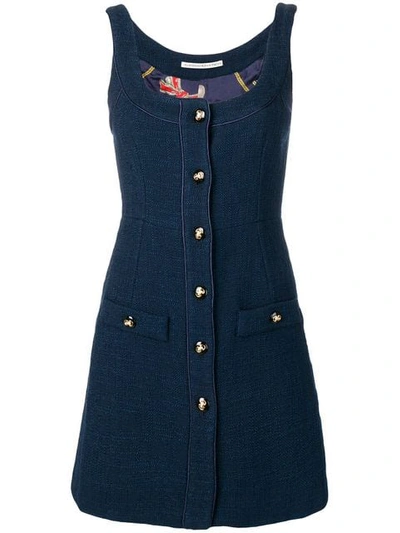 Shop Alessandra Rich Buttoned Mini Dress - Blue