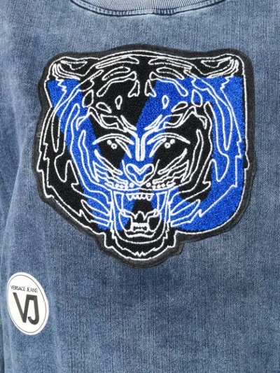 Shop Versace Jeans Tiger Patch Applique Washed Sweatshirt In Blue
