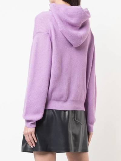 Shop Nanushka Mog Ribbed Knit Hoodie In Purple