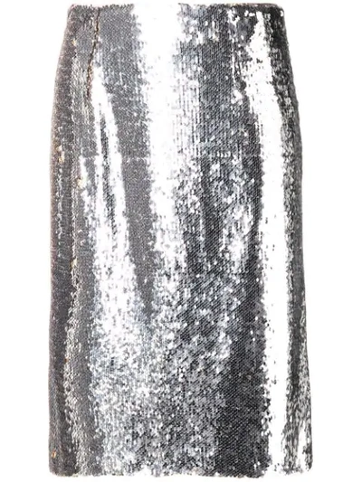 Shop Paule Ka Sequined Straight Skirt In Metallic