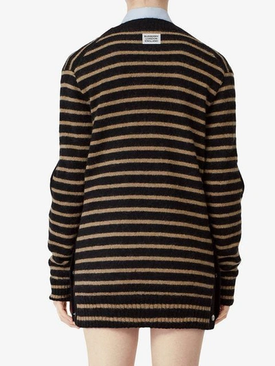 Shop Burberry Montage Print Striped Mohair Wool Blend Jumper In Black_honey