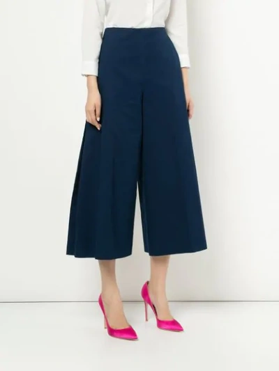 Shop Delpozo Pleated Cropped Trousers In Blue