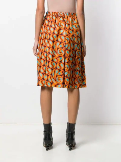 Shop Marni Pleated Graphic Print Skirt In Orange