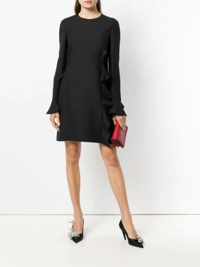 Shop Valentino Ruffle Trimmed Dress In Black