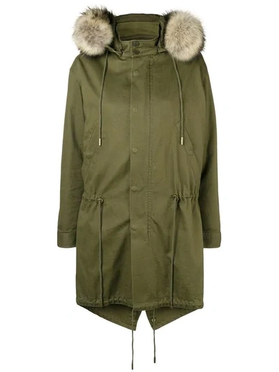 Shop Saint Laurent Drawstring Waist Parka In Green