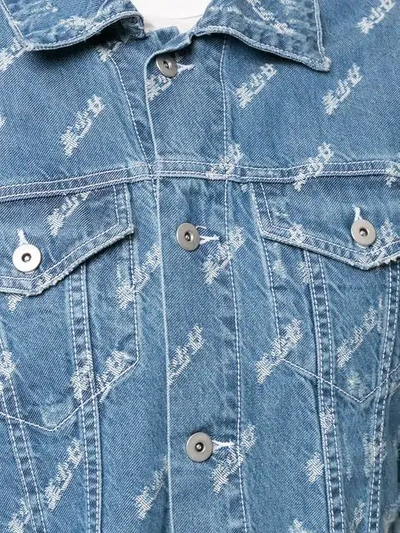 Shop Ground Zero Cropped Distressed Print Denim Jacket In Blue