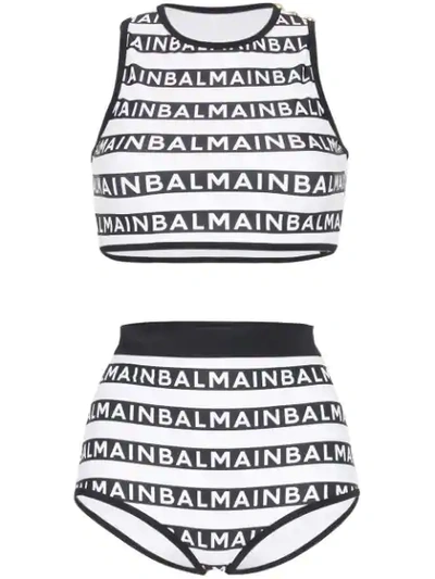 Shop Balmain Logo Print Tankini In Black