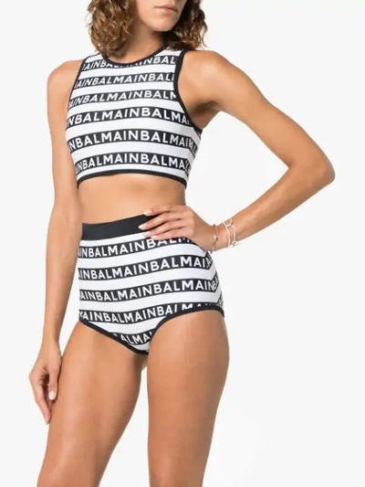 Shop Balmain Logo Print Tankini In Black