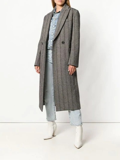 Shop Stella Mccartney Striped Double Breasted Coat In Grey