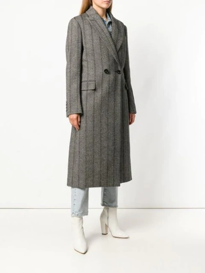 Shop Stella Mccartney Striped Double Breasted Coat In Grey