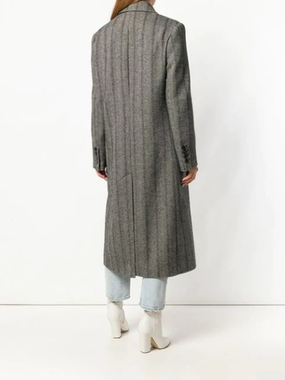 Shop Stella Mccartney Striped Double Breasted Coat In Grey