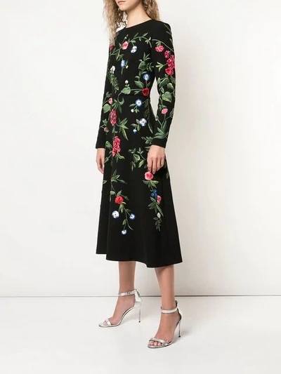 Shop Oscar De La Renta Botanical Garden Embroidered Dress In Black