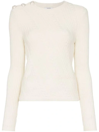 Shop Ganni Cable-knit Top In White