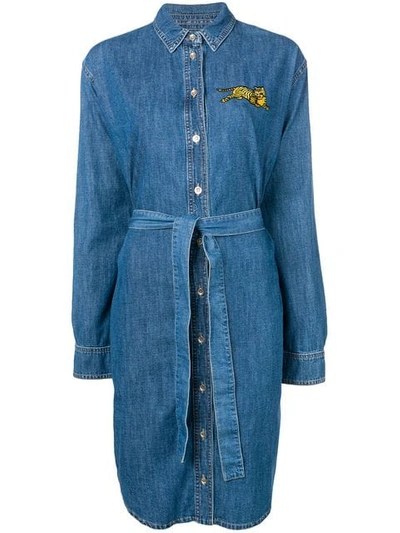 Shop Kenzo Tiger Patch Shirt Dress In Blue