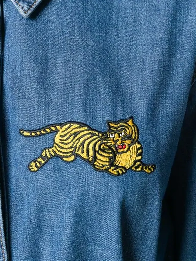 Shop Kenzo Tiger Patch Shirt Dress In Blue