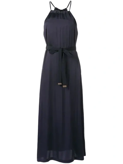 Shop Peserico Bow Tie Maxi Dress In Blue