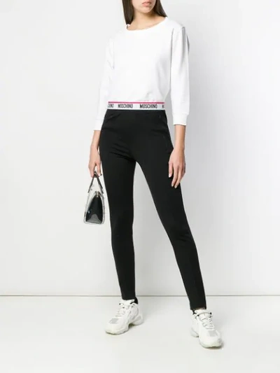 Shop Moschino Logo Trim Sweatshirt - White