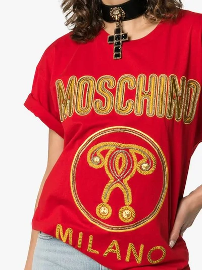 Shop Moschino Metallic Logo T In Red