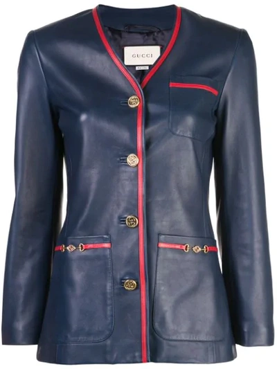 Shop Gucci Tailored Leather Blazer In Blue