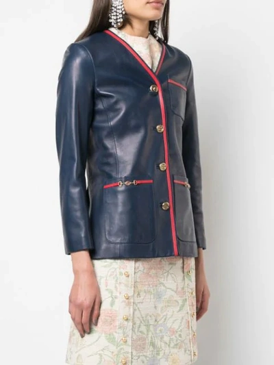 Shop Gucci Tailored Leather Blazer In Blue
