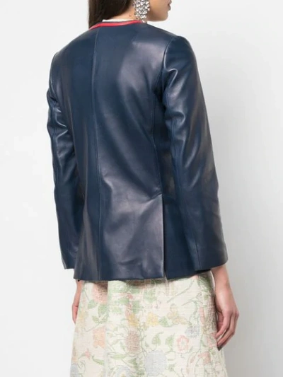 Shop Gucci Tailored Leather Blazer In Blue