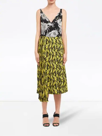 Shop Prada Banana-print Midi Dress In F0d7a Lemon+black