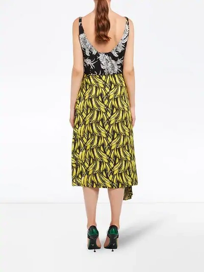 Shop Prada Banana-print Midi Dress In F0d7a Lemon+black