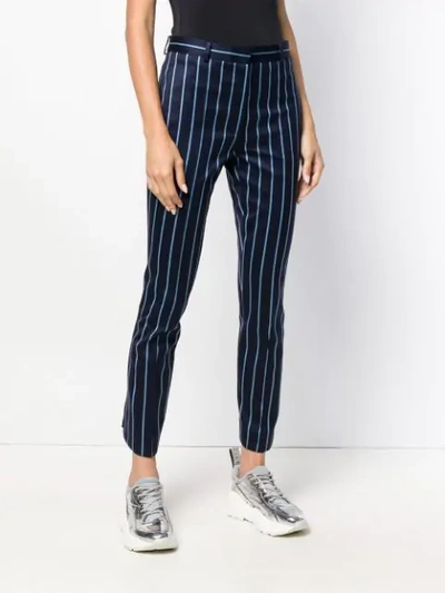Shop Rokh Striped Cropped Trousers In Blue