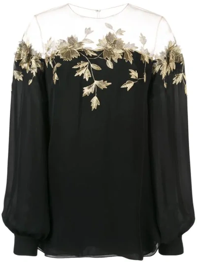 Shop Oscar De La Renta Floral Embroidery Blouse In Black