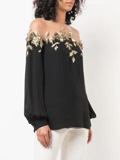 Shop Oscar De La Renta Floral Embroidery Blouse In Black