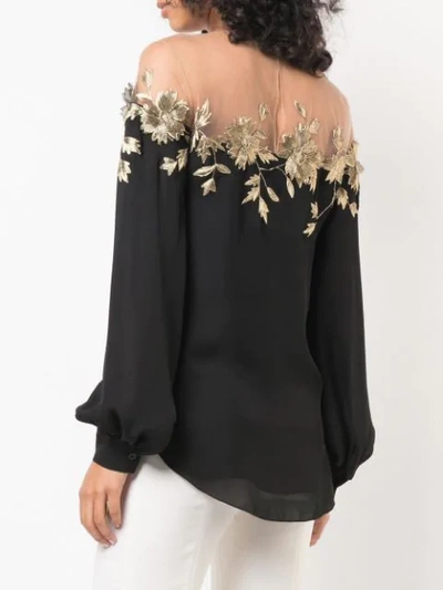 Shop Oscar De La Renta Floral Embroidery Blouse In Black