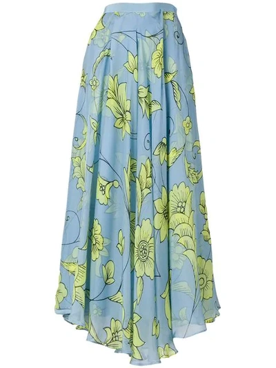 Shop Miahatami Pleated Floral Skirt In Blue